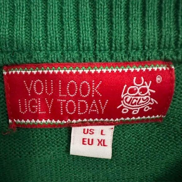 You Look Ugly Today Christmas Sweater What The Elf Reindeer Funny Ugly Xmas Sz L - Picture 2 of 7